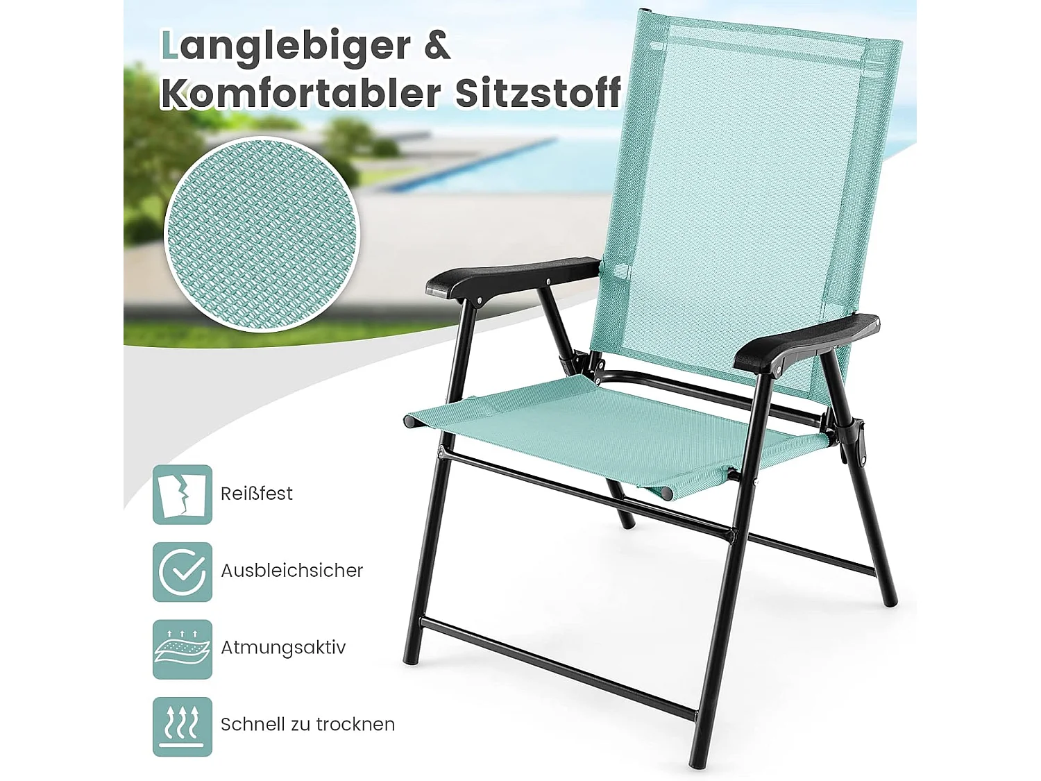 Set van 2 tuinstoelen, klapstoelen met armleuningen, balkonstoelen met weerbestendige stof, terrasstoelen voor tuin, achtertuin en balkon ZB33218
