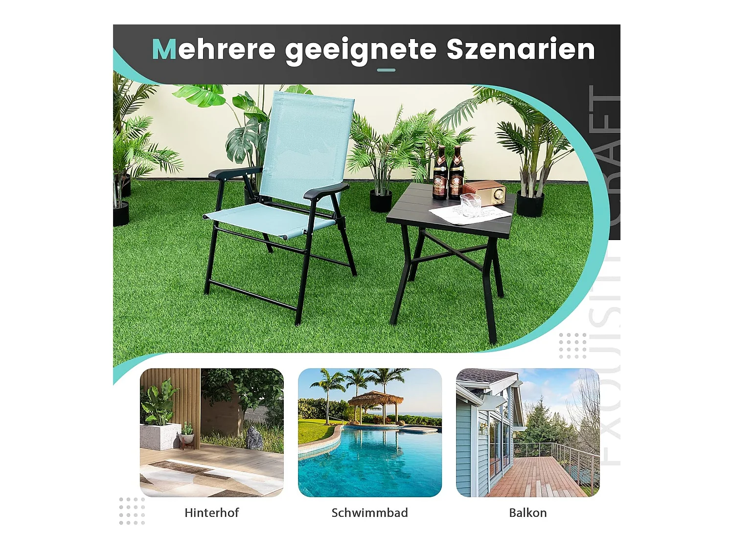 Set van 2 tuinstoelen, klapstoelen met armleuningen, balkonstoelen met weerbestendige stof, terrasstoelen voor tuin, achtertuin en balkon ZB33218