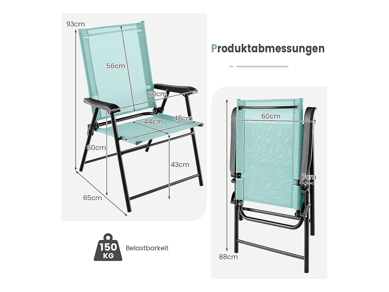 Set van 2 tuinstoelen, klapstoelen met armleuningen, balkonstoelen met weerbestendige stof, terrasstoelen voor tuin, achtertuin en balkon ZB33218