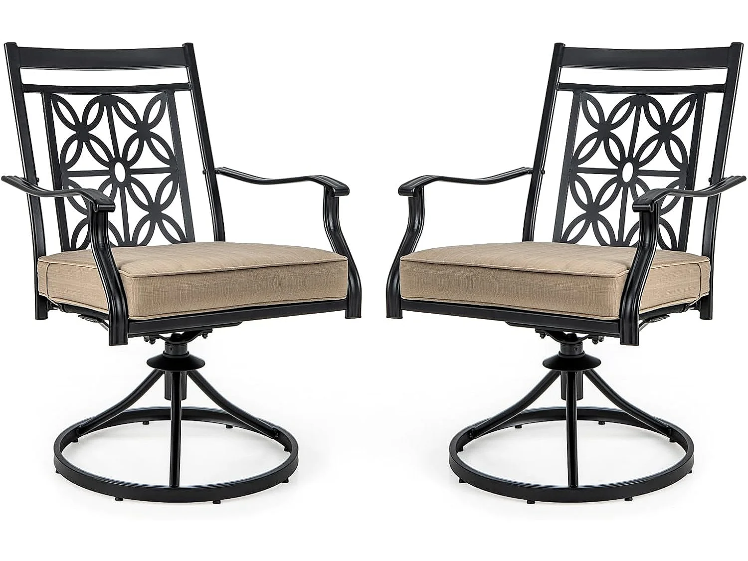 Tuinstoelen 360° draaibaar, set van 2 terrasstoelen met zachte kussens, grote balkonstoelen voor tuin, achtertuin, balkon ZB33557