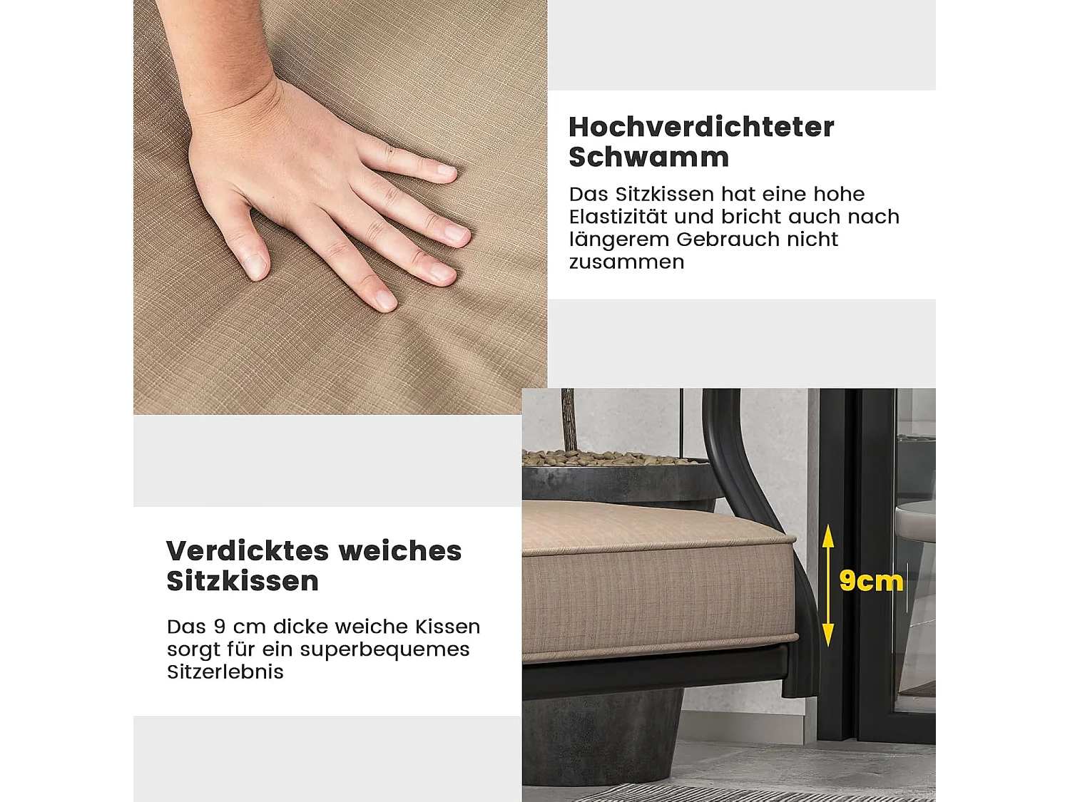 Tuinstoelen 360° draaibaar, set van 2 terrasstoelen met zachte kussens, grote balkonstoelen voor tuin, achtertuin, balkon ZB33557