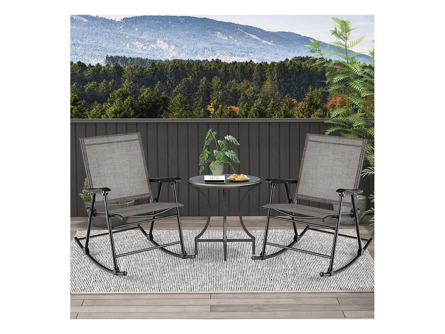 Inklapbare schommelstoelen, set van 2 tuinstoelen met ademende zitstof, schommelstoel voor achtertuin, terras, zwembad ZB33430