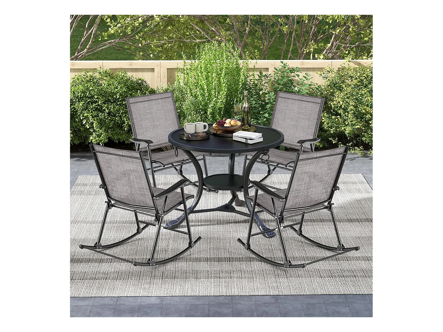 Inklapbare schommelstoelen, set van 2 tuinstoelen met ademende zitstof, schommelstoel voor achtertuin, terras, zwembad ZB33430