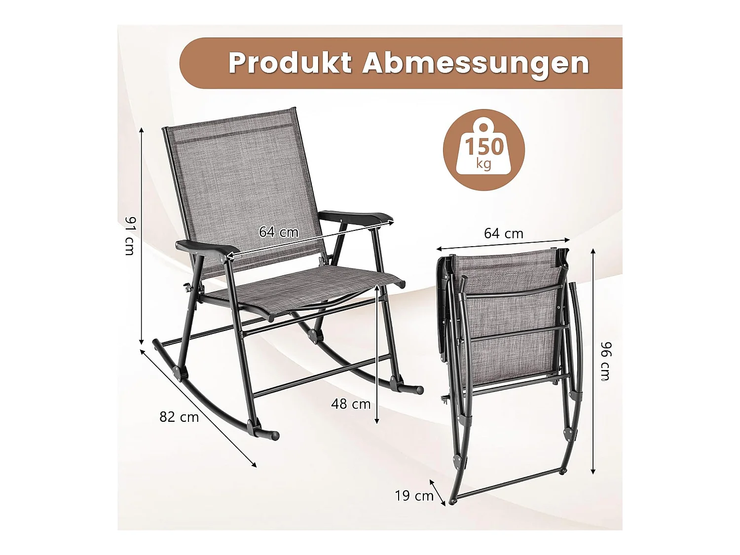Inklapbare schommelstoelen, set van 2 tuinstoelen met ademende zitstof, schommelstoel voor achtertuin, terras, zwembad ZB33430