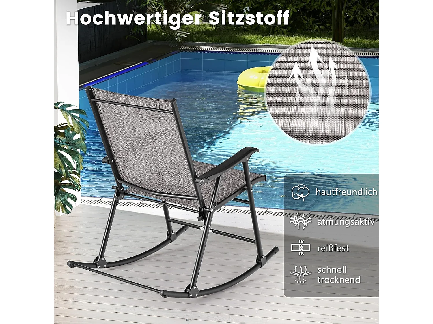 Inklapbare schommelstoelen, set van 2 tuinstoelen met ademende zitstof, schommelstoel voor achtertuin, terras, zwembad ZB33430