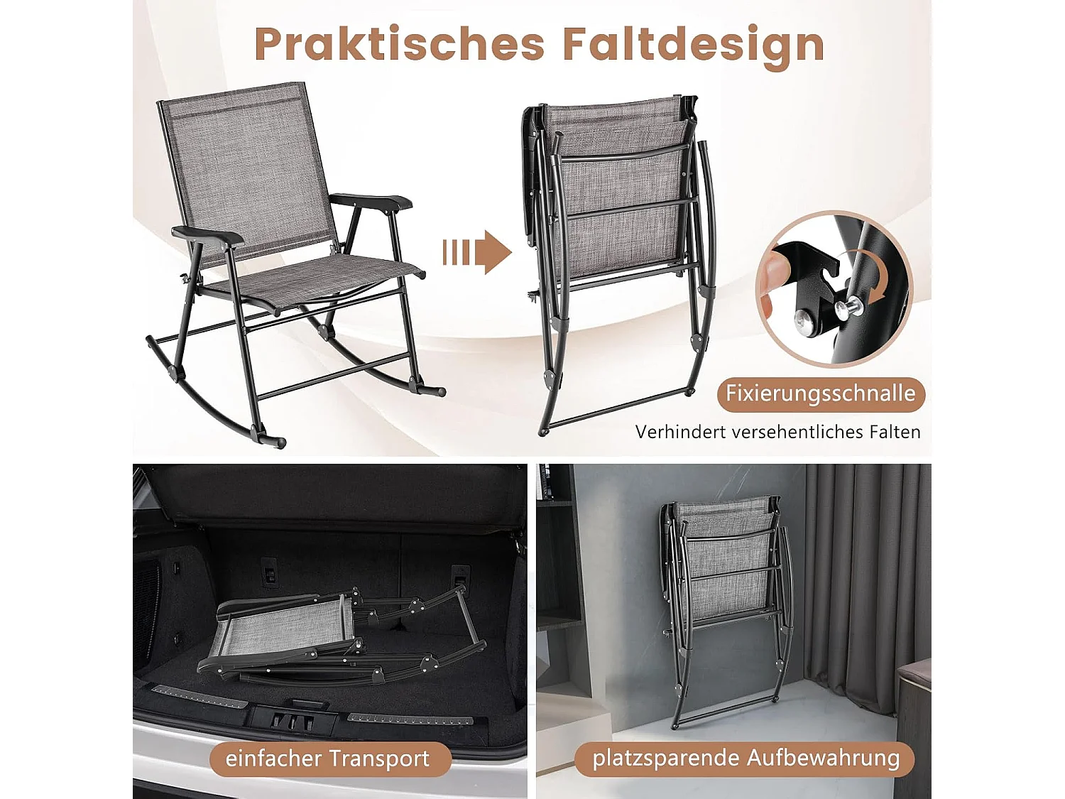 Inklapbare schommelstoelen, set van 2 tuinstoelen met ademende zitstof, schommelstoel voor achtertuin, terras, zwembad ZB33430