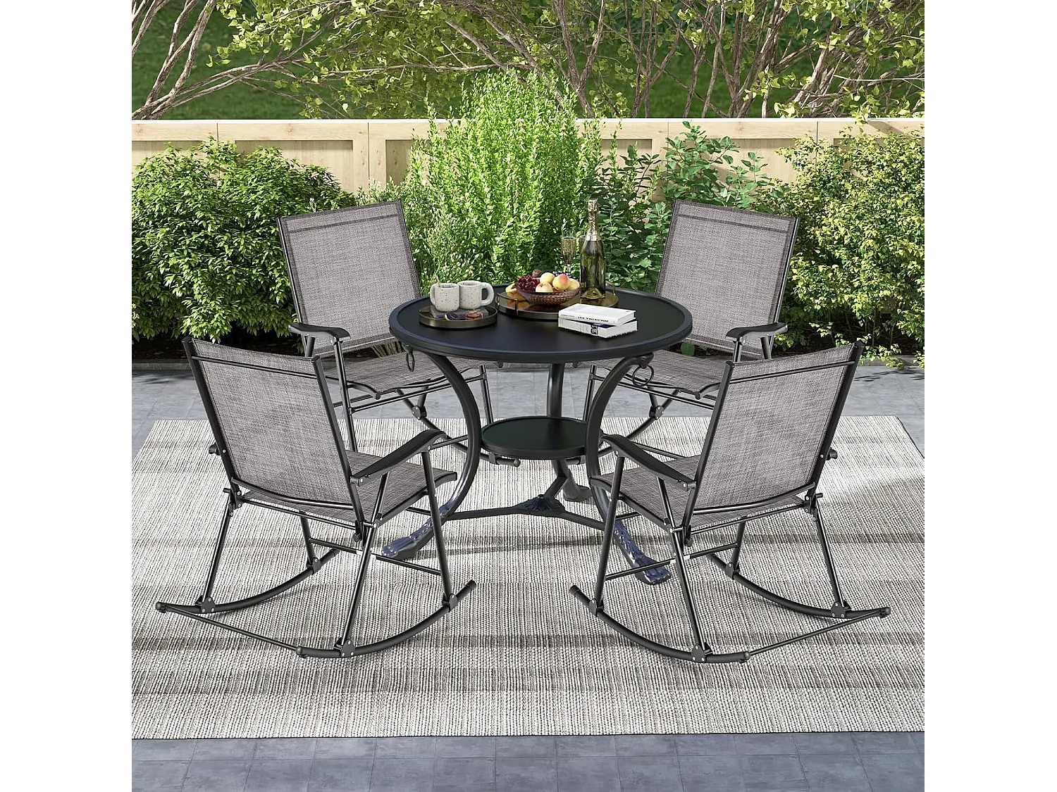 Inklapbare schommelstoelen, set van 2 tuinstoelen met ademende zitstof, schommelstoel voor achtertuin, terras, zwembad ZB33430