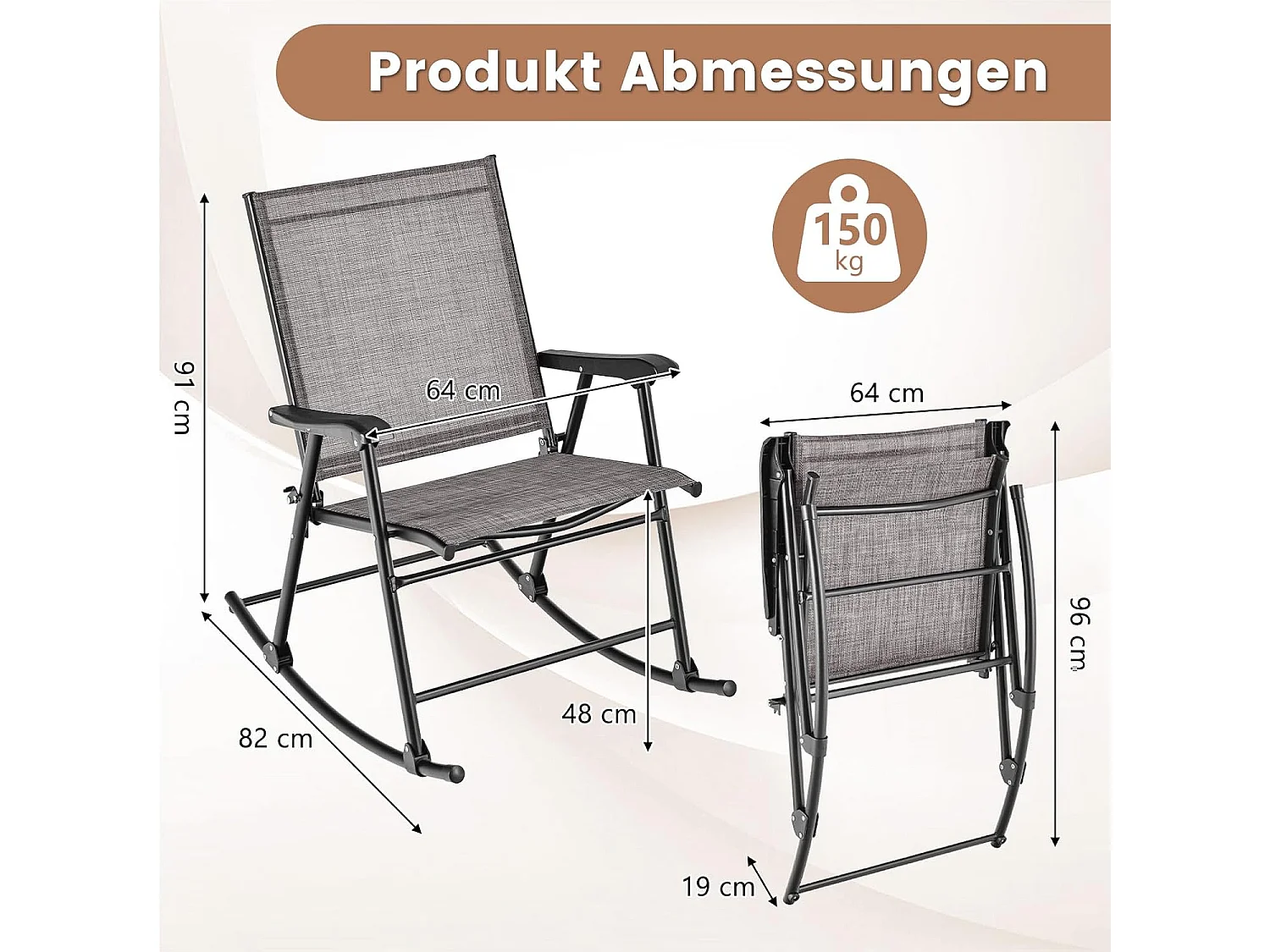 Inklapbare schommelstoelen, set van 2 tuinstoelen met ademende zitstof, schommelstoel voor achtertuin, terras, zwembad ZB33430