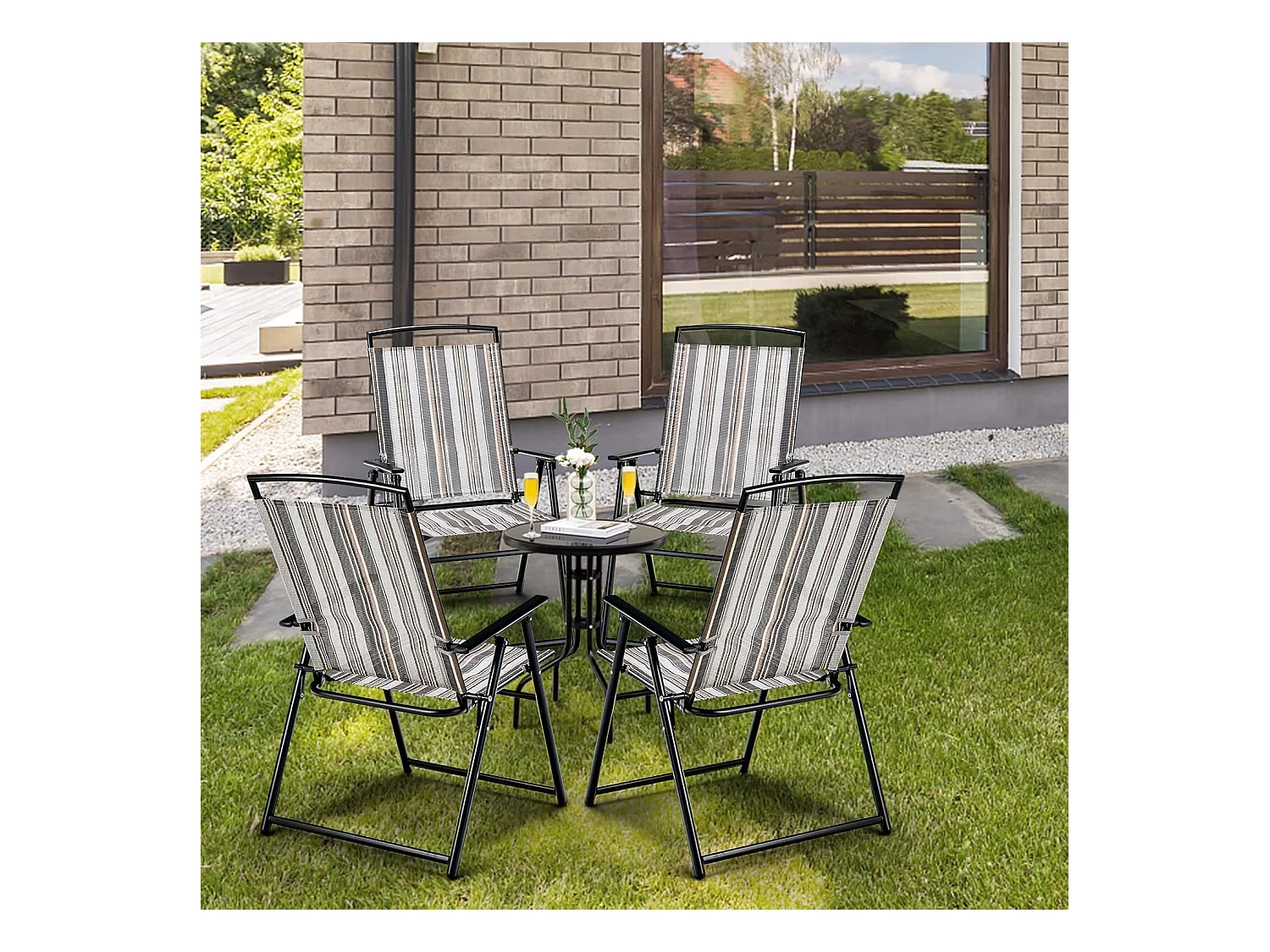 Set van 2 tuinstoelen, klapstoelen met armleuningen, balkonstoelen met ademende stof, terrasstoelen voor tuin, achtertuin, balkon ZB33210