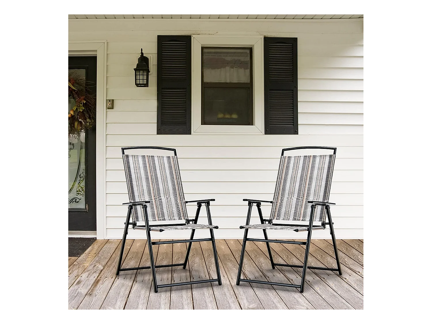 Set van 2 tuinstoelen, klapstoelen met armleuningen, balkonstoelen met ademende stof, terrasstoelen voor tuin, achtertuin, balkon ZB33210