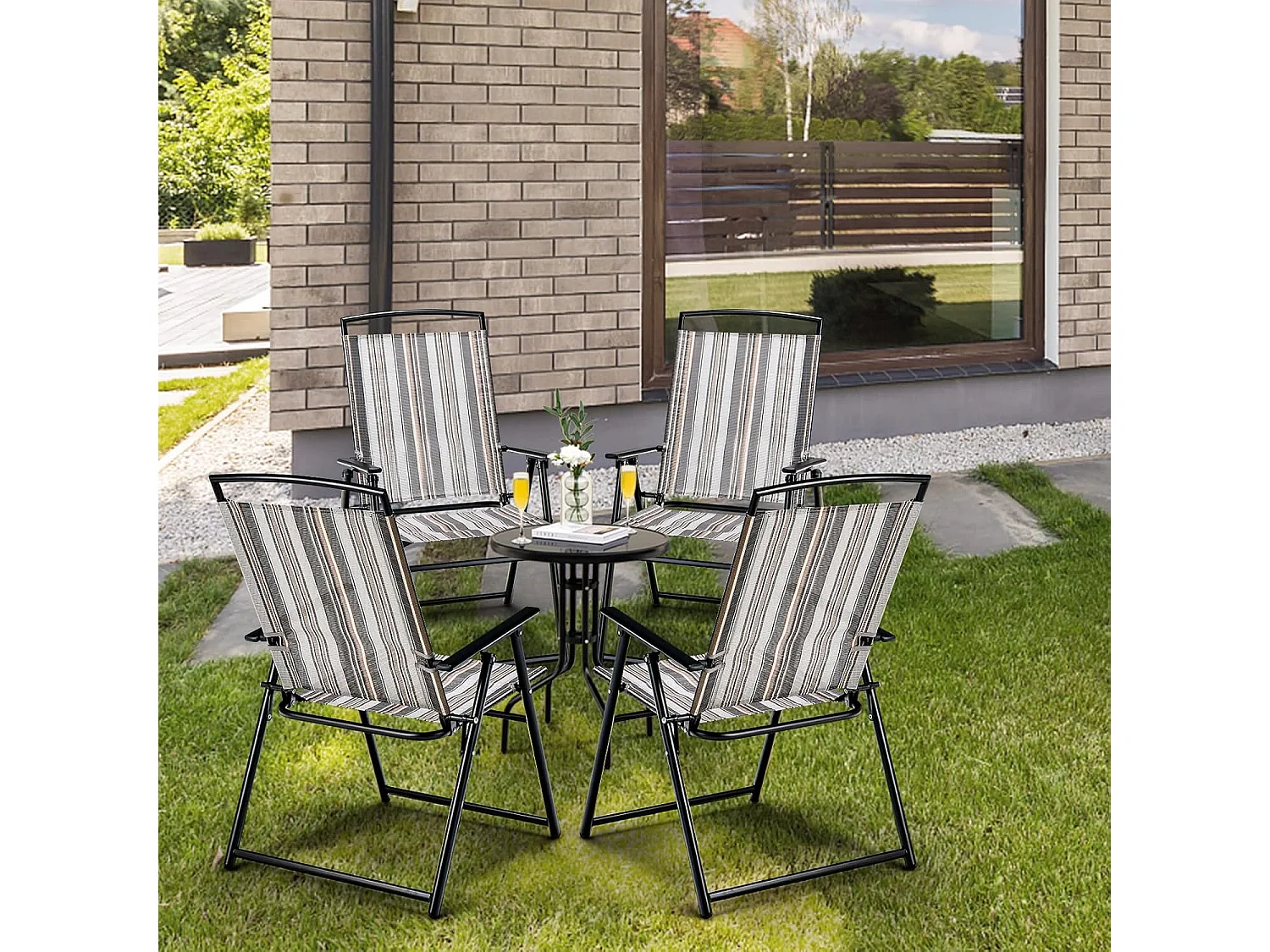 Set van 2 tuinstoelen, klapstoelen met armleuningen, balkonstoelen met ademende stof, terrasstoelen voor tuin, achtertuin, balkon ZB33210