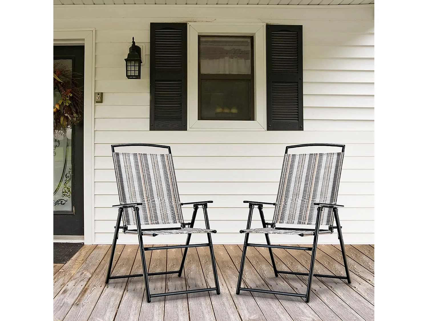 Set van 2 tuinstoelen, klapstoelen met armleuningen, balkonstoelen met ademende stof, terrasstoelen voor tuin, achtertuin, balkon ZB33210