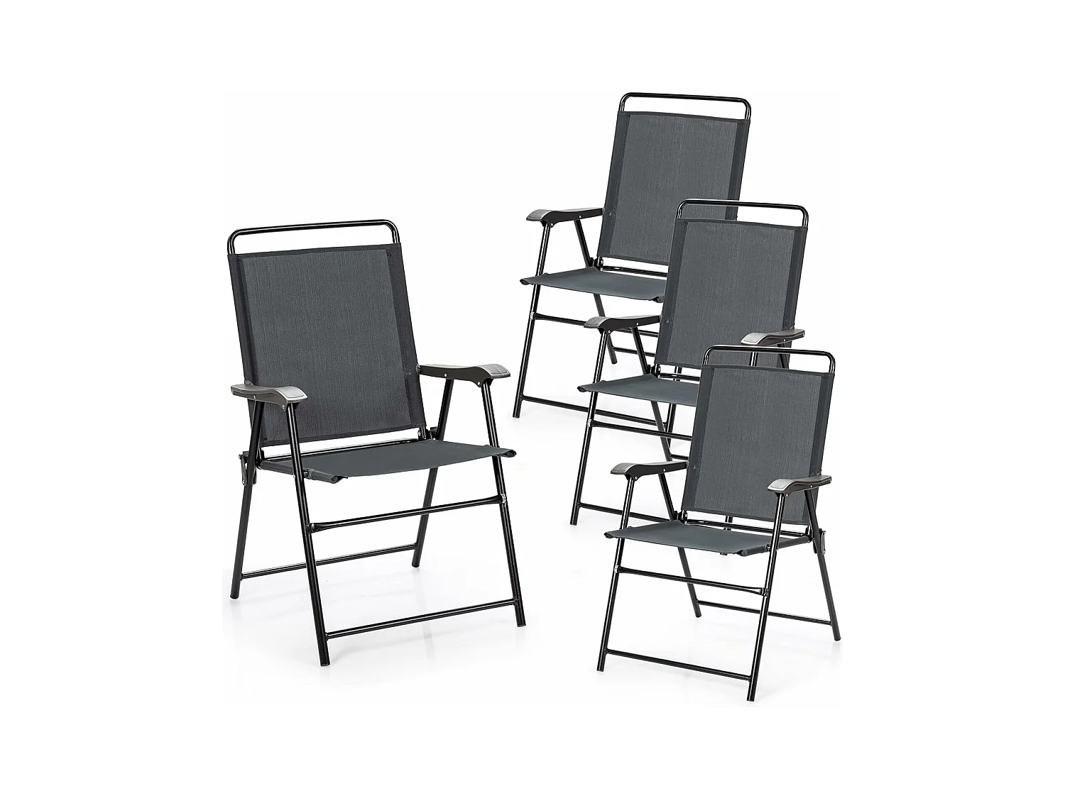 Set van 4 tuinstoelen, klapstoelen met armleuningen, inklapbare balkonstoelen met ademende stof, terrasstoelen voor balkon, tuin, achtertuin
