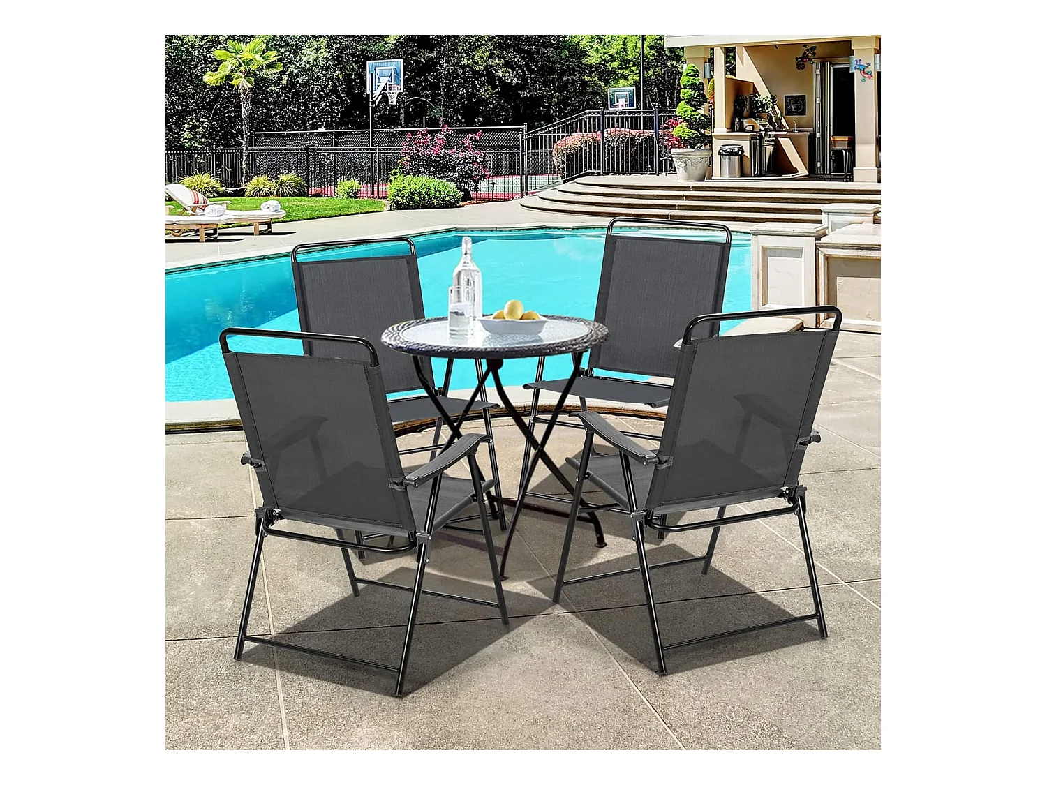 Set van 4 tuinstoelen, klapstoelen met armleuningen, inklapbare balkonstoelen met ademende stof, terrasstoelen voor balkon, tuin, achtertuin