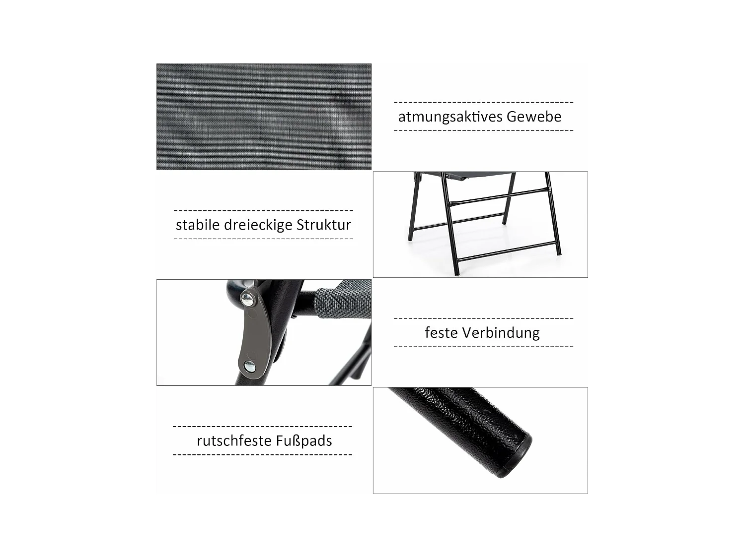 Set van 4 tuinstoelen, klapstoelen met armleuningen, inklapbare balkonstoelen met ademende stof, terrasstoelen voor balkon, tuin, achtertuin