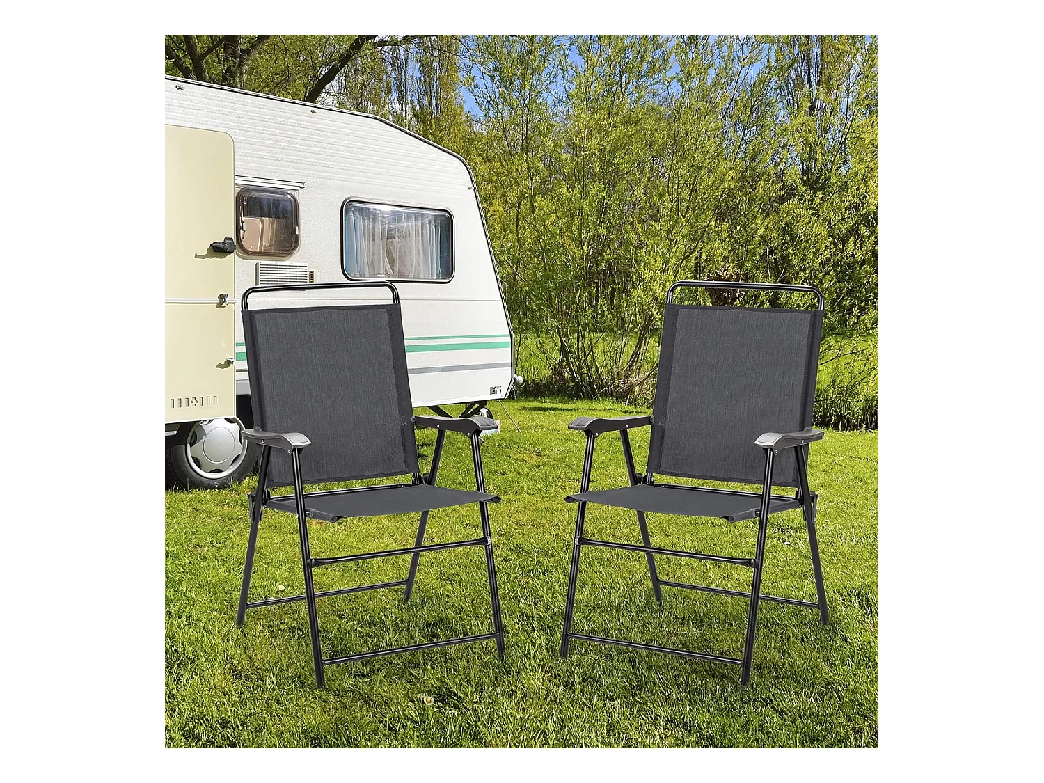 Set van 4 tuinstoelen, klapstoelen met armleuningen, inklapbare balkonstoelen met ademende stof, terrasstoelen voor balkon, tuin, achtertuin