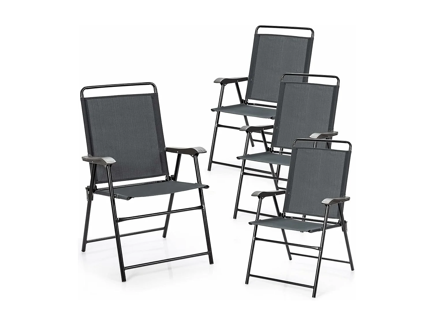 Set van 4 tuinstoelen, klapstoelen met armleuningen, inklapbare balkonstoelen met ademende stof, terrasstoelen voor balkon, tuin, achtertuin