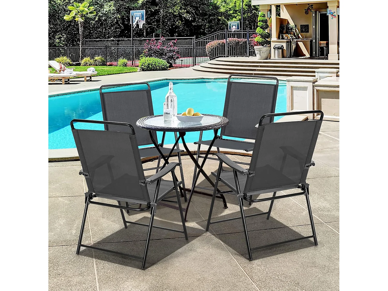 Set van 4 tuinstoelen, klapstoelen met armleuningen, inklapbare balkonstoelen met ademende stof, terrasstoelen voor balkon, tuin, achtertuin