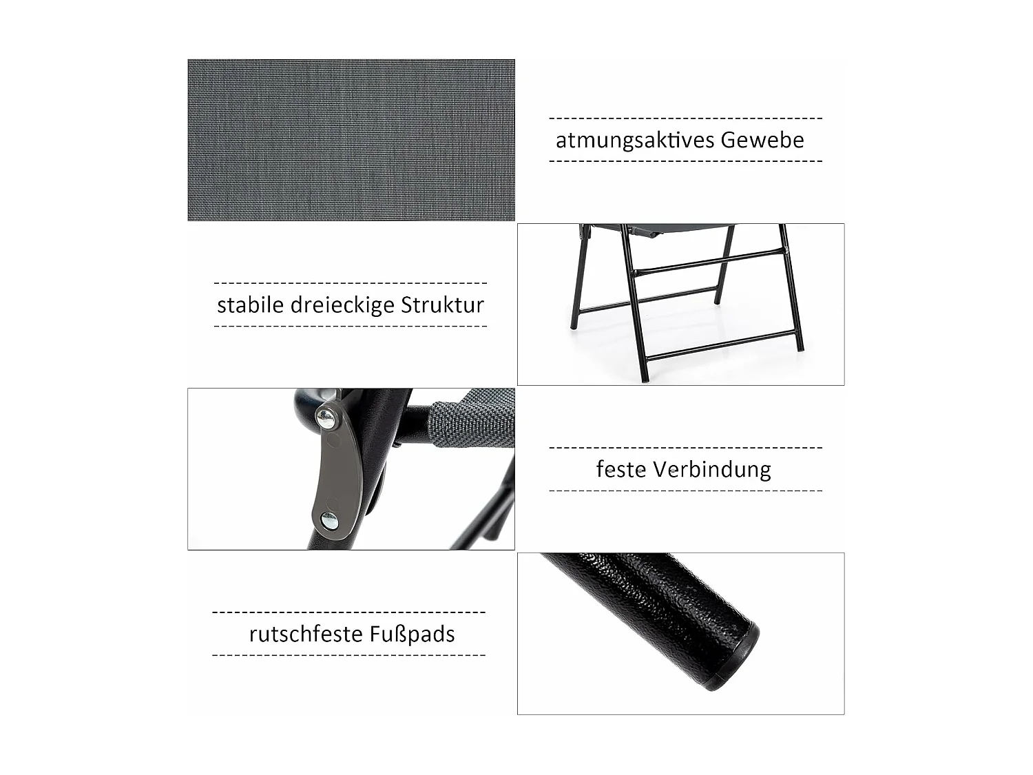 Set van 4 tuinstoelen, klapstoelen met armleuningen, inklapbare balkonstoelen met ademende stof, terrasstoelen voor balkon, tuin, achtertuin