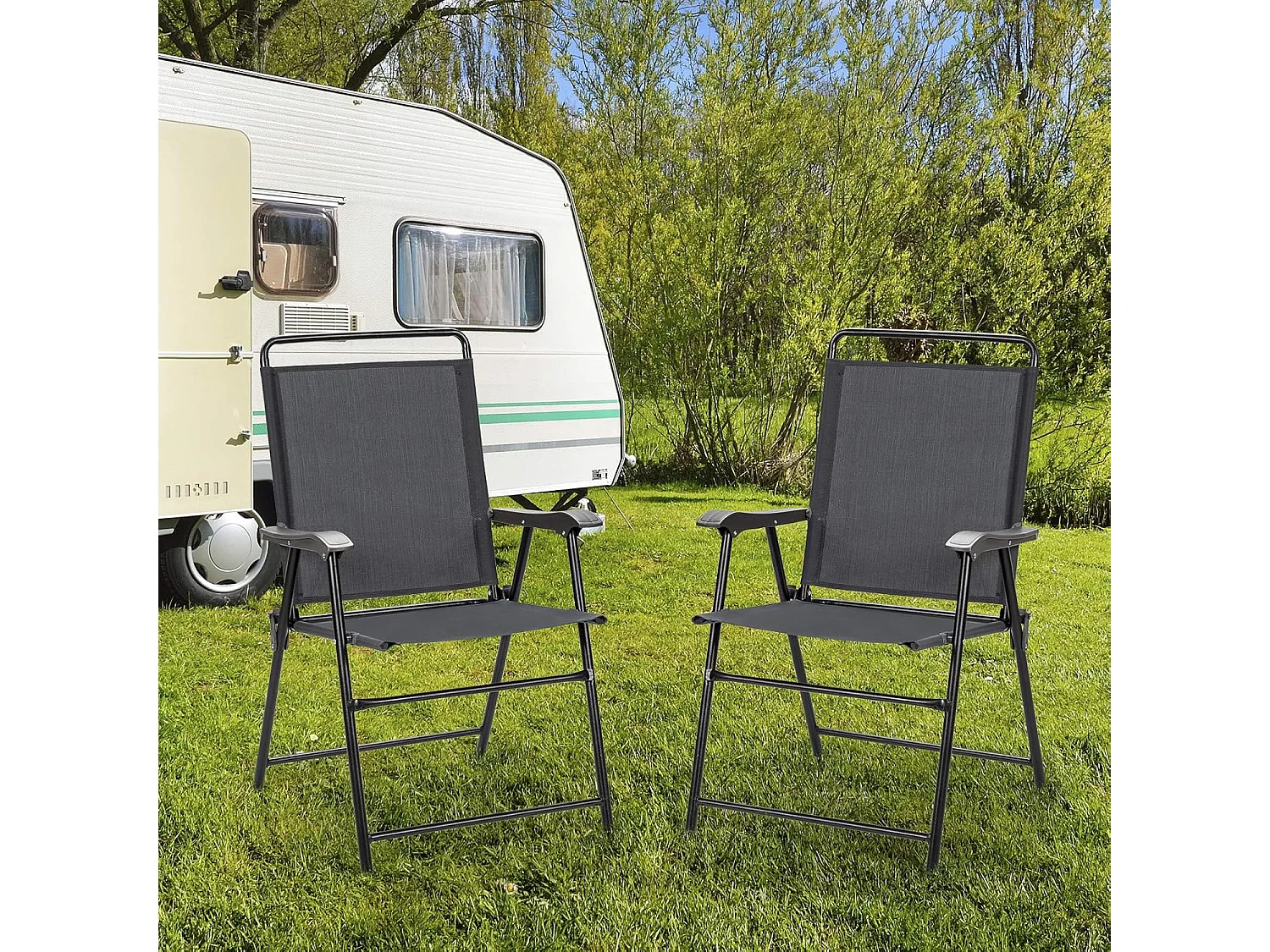 Set van 4 tuinstoelen, klapstoelen met armleuningen, inklapbare balkonstoelen met ademende stof, terrasstoelen voor balkon, tuin, achtertuin