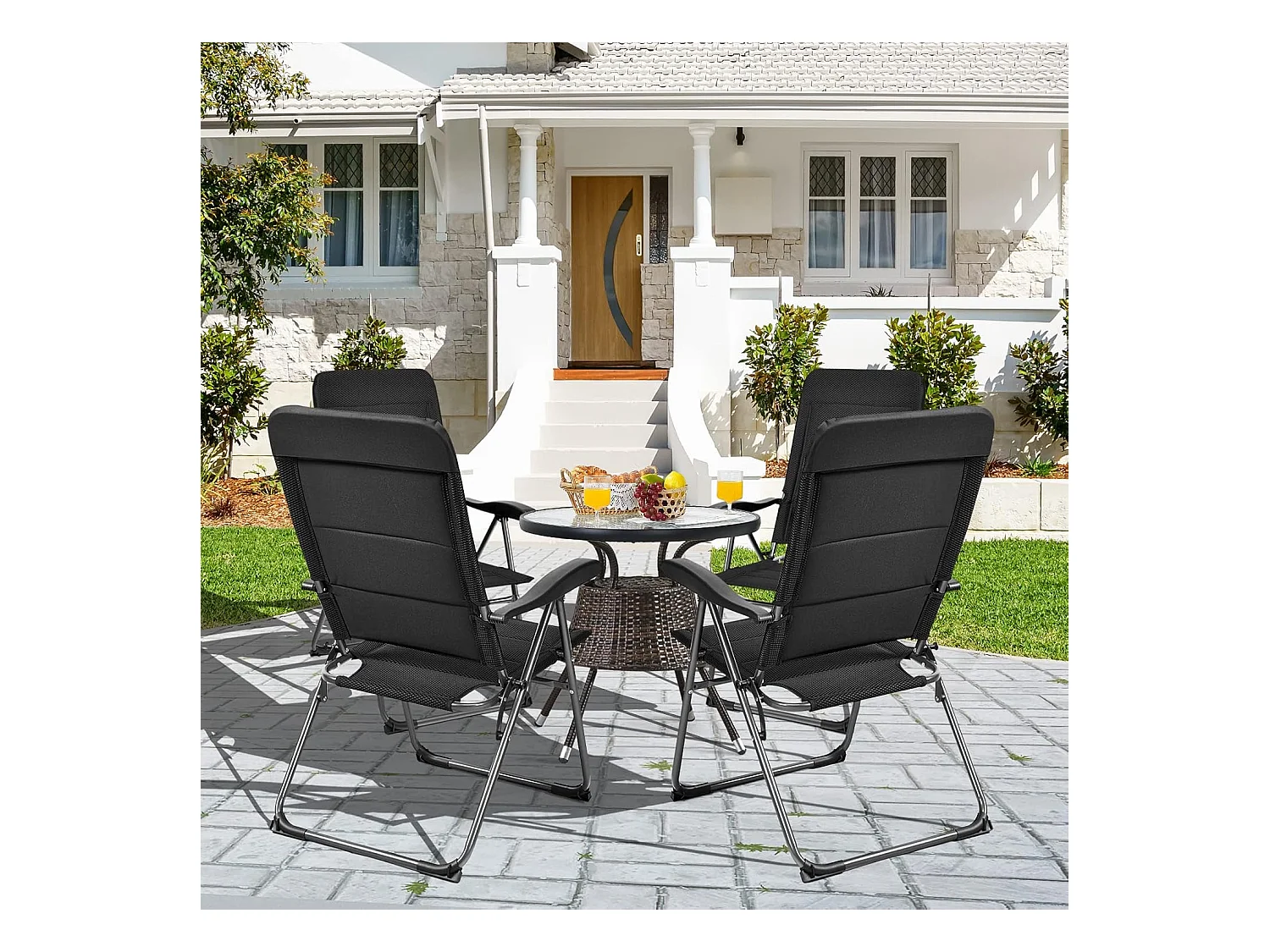 Set van 2 tuinstoelen, klapstoelen met 7-voudig verstelbare rugleuning, inklapbare balkonstoelen, terras, achtertuin, zwartAB92493