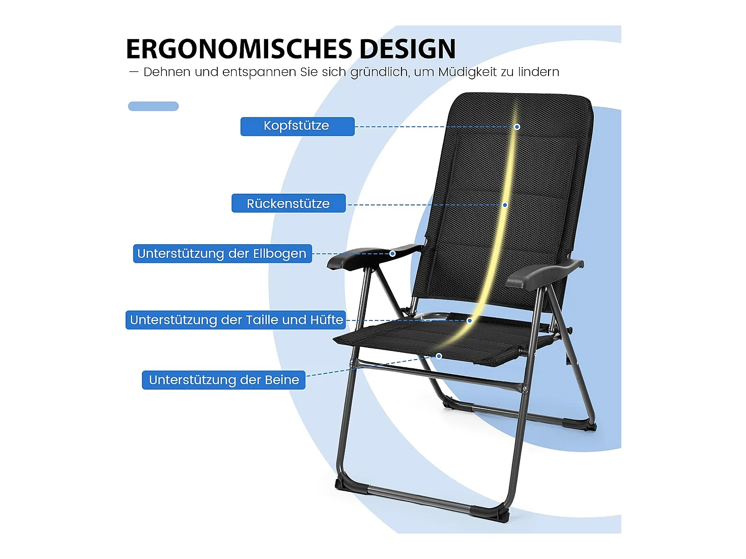 Set van 2 tuinstoelen, klapstoelen met 7-voudig verstelbare rugleuning, inklapbare balkonstoelen, terras, achtertuin, zwartAB92493