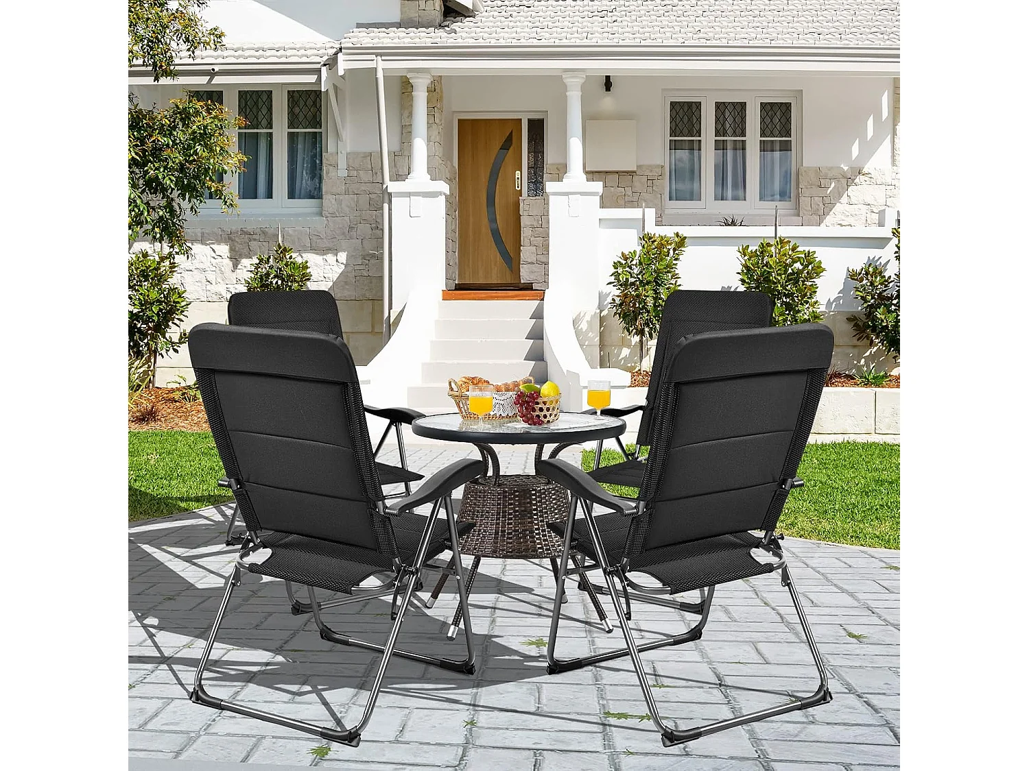 Set van 2 tuinstoelen, klapstoelen met 7-voudig verstelbare rugleuning, inklapbare balkonstoelen, terras, achtertuin, zwartAB92493