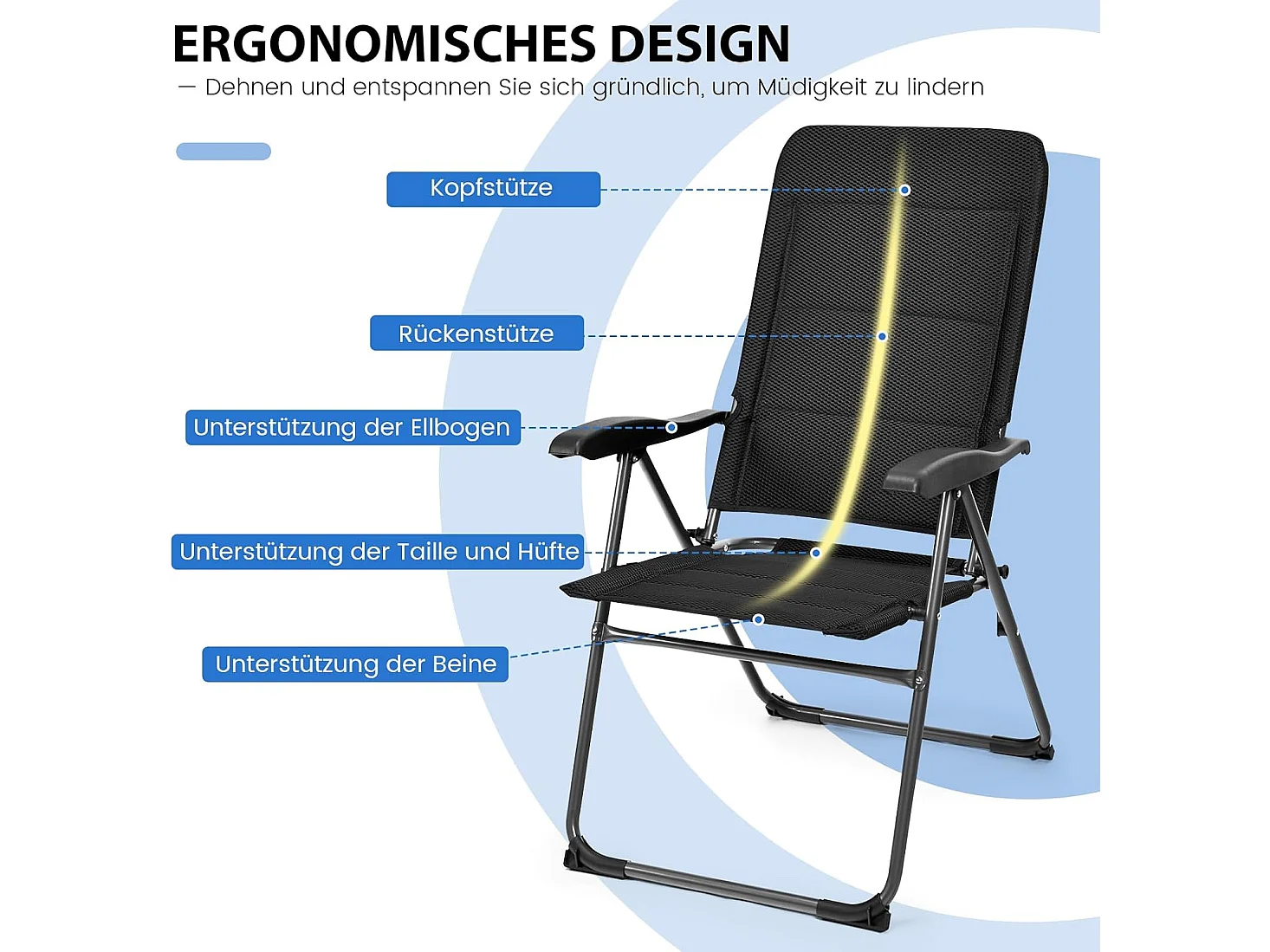 Set van 2 tuinstoelen, klapstoelen met 7-voudig verstelbare rugleuning, inklapbare balkonstoelen, terras, achtertuin, zwartAB92493