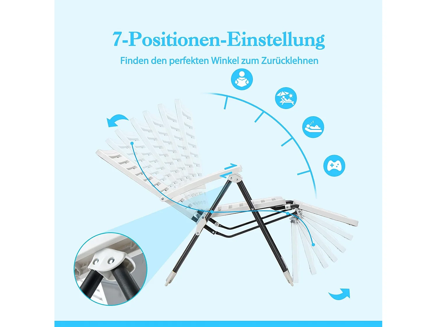 Ligstoel, inklapbare ligstoel met 7-voudig verstelbare rugleuning, weerbestendige relaxstoel met hoge rugleuning, ademend, ligstoel voor achtertuin, balkon ZB32147