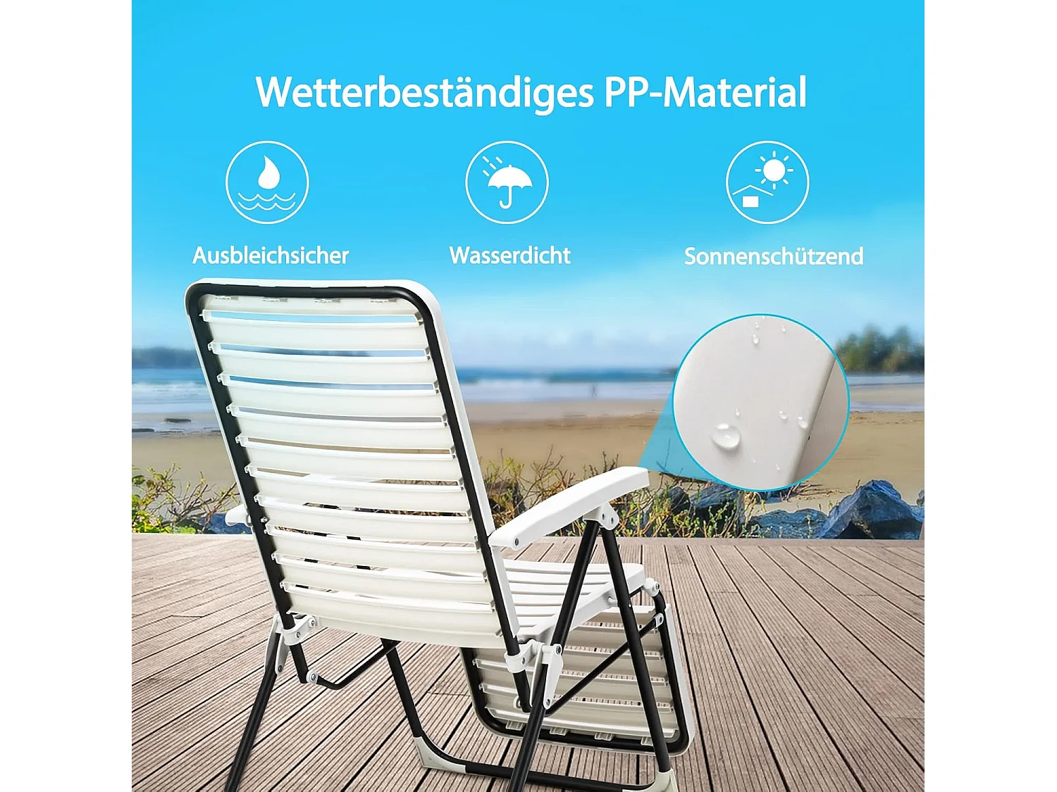 Ligstoel, inklapbare ligstoel met 7-voudig verstelbare rugleuning, weerbestendige relaxstoel met hoge rugleuning, ademend, ligstoel voor achtertuin, balkon ZB32147