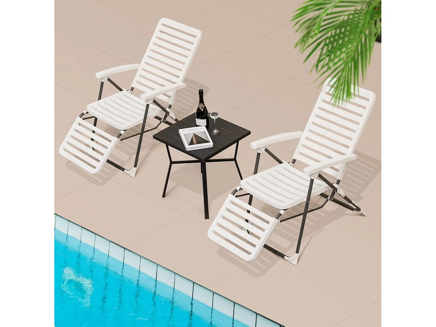 Ligstoel, inklapbare ligstoel met 7-voudig verstelbare rugleuning, weerbestendige relaxstoel met hoge rugleuning, ademend, ligstoel voor achtertuin, balkon ZB32147