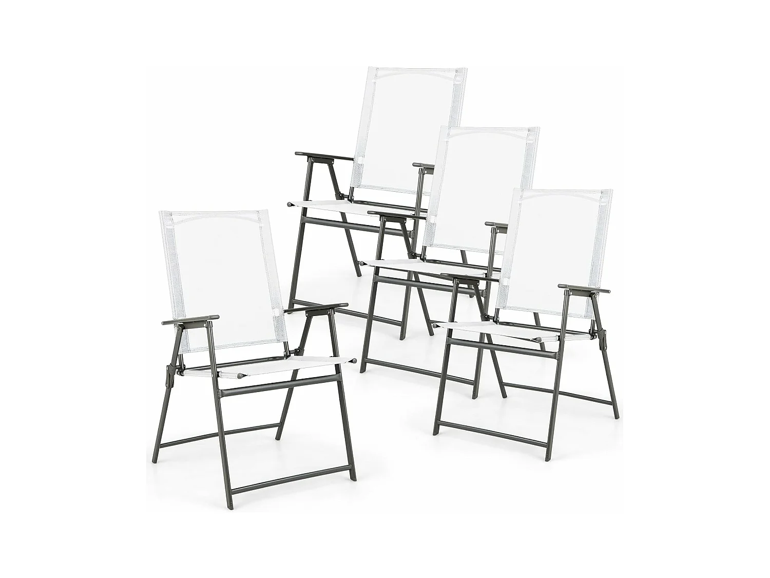 Set van 4 tuinstoelen, klapstoelen met weerbestendige stof, balkonstoelen met armleuningen, terrasstoelen voor tuin, terras, balkon (wit) ZB33246