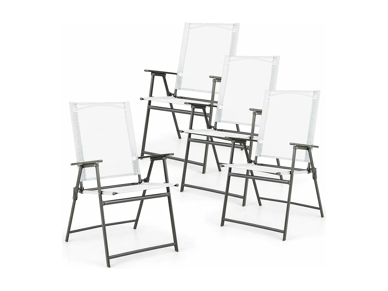 Set van 4 tuinstoelen, klapstoelen met weerbestendige stof, balkonstoelen met armleuningen, terrasstoelen voor tuin, terras, balkon (wit) ZB33246