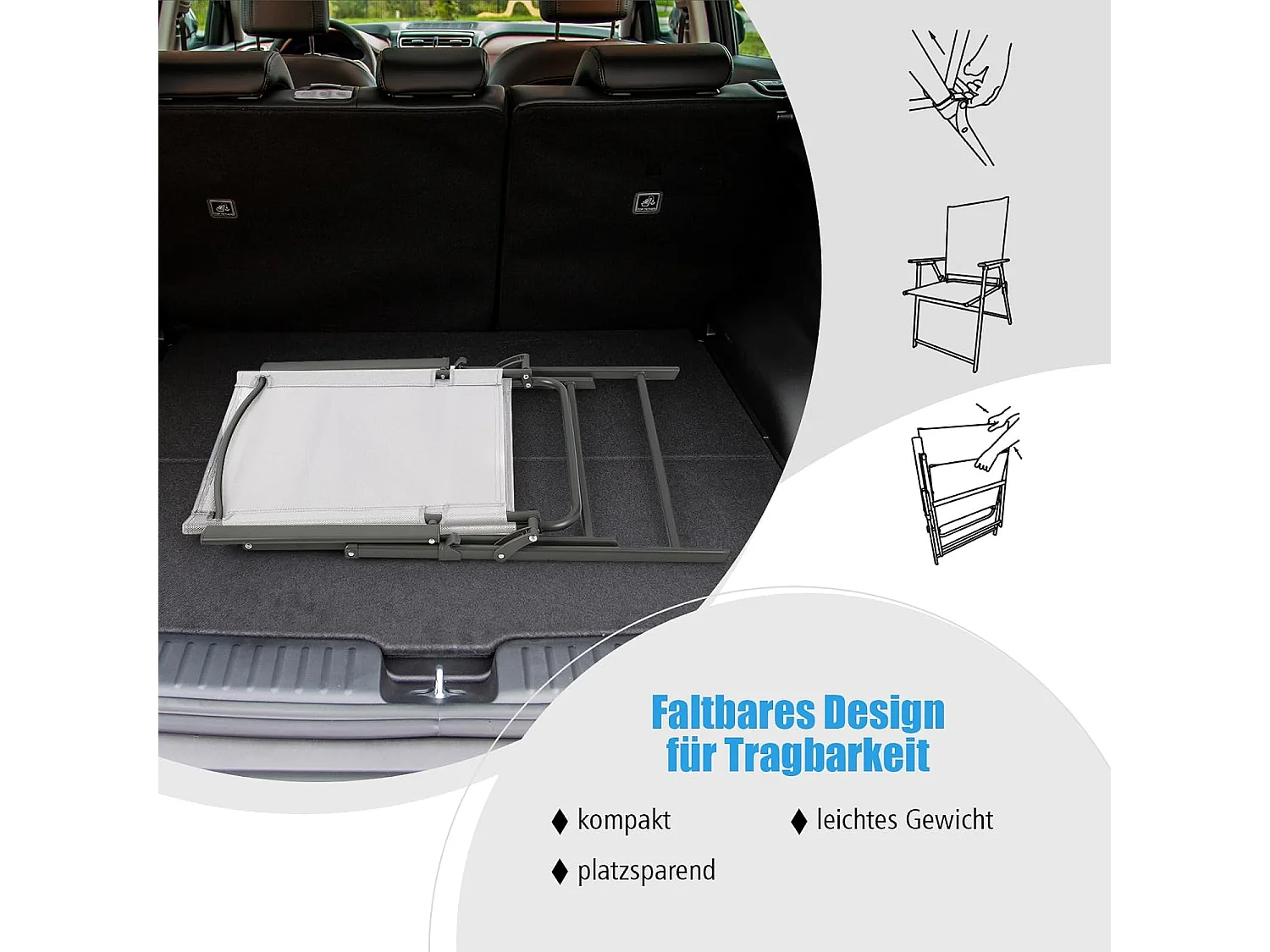 Set van 4 tuinstoelen, klapstoelen met weerbestendige stof, balkonstoelen met armleuningen, terrasstoelen voor tuin, terras, balkon (wit) ZB33246