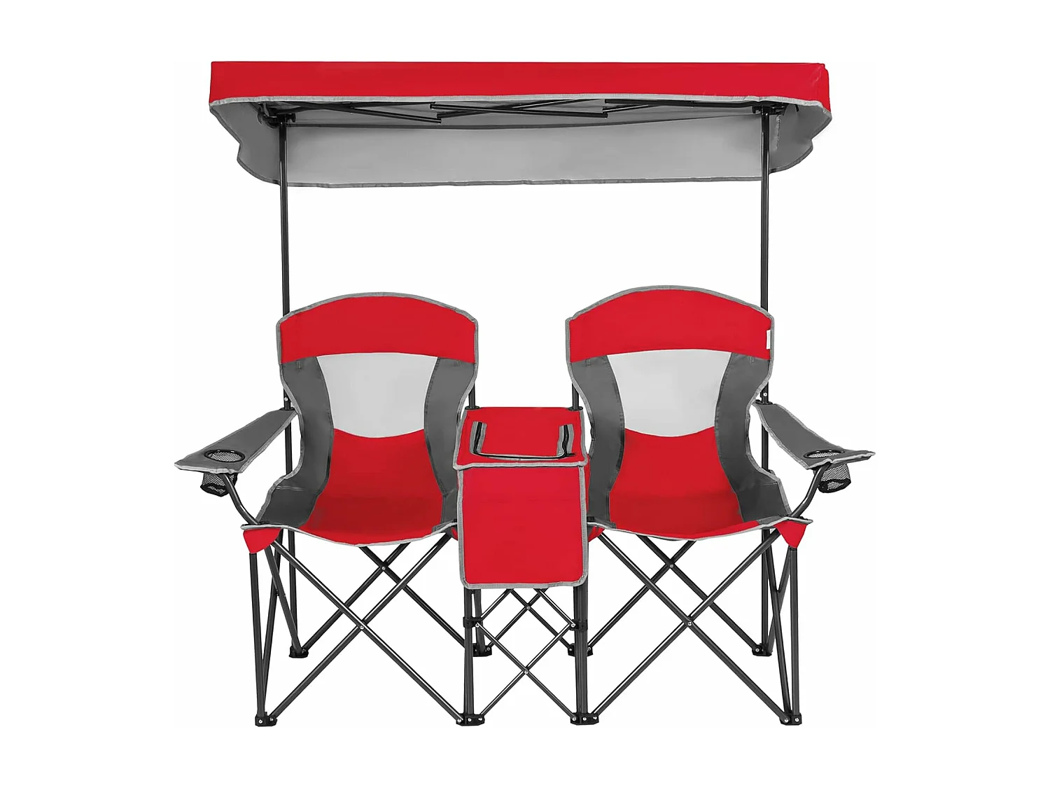 2-zits campingstoel met zonwering,mini-tafel,koeltas en bekerhouder,inklapbare visstoel,klapstoel voor kamperen,vissen,picknick (rood)AB92781