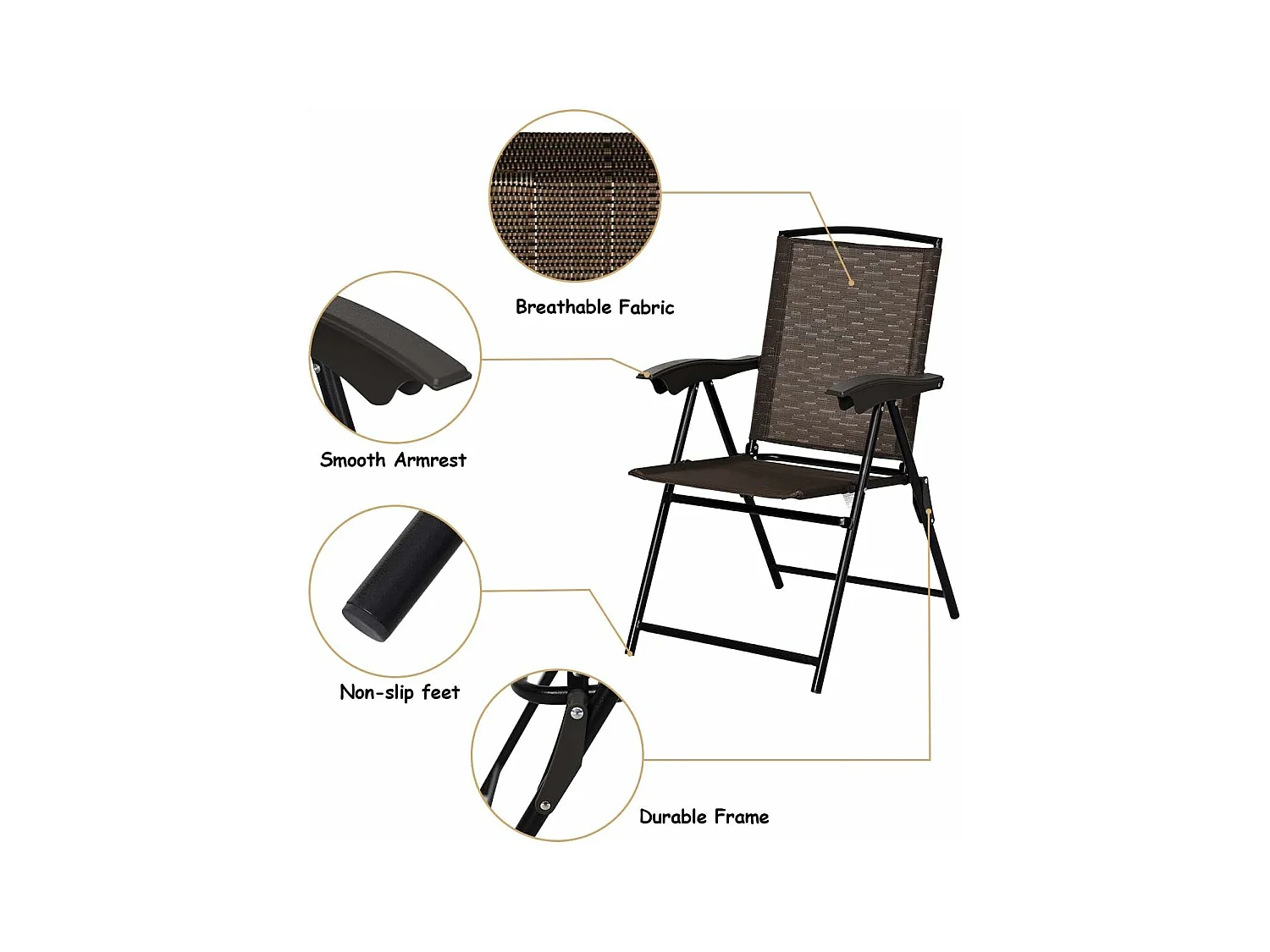 Set van 4 klapstoelen met hoge rugleuning, tuinstoel, klapstoel, terrasstoelen, outdoor, tot 135 kg, in hoogte verstelbaar