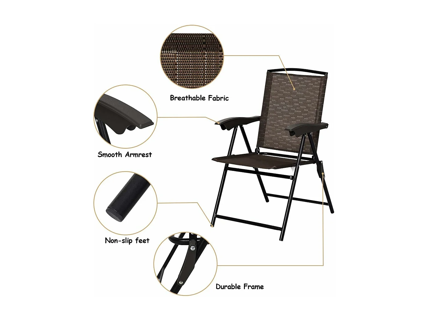 Set van 4 klapstoelen met hoge rugleuning, tuinstoel, klapstoel, terrasstoelen, outdoor, tot 135 kg, in hoogte verstelbaar