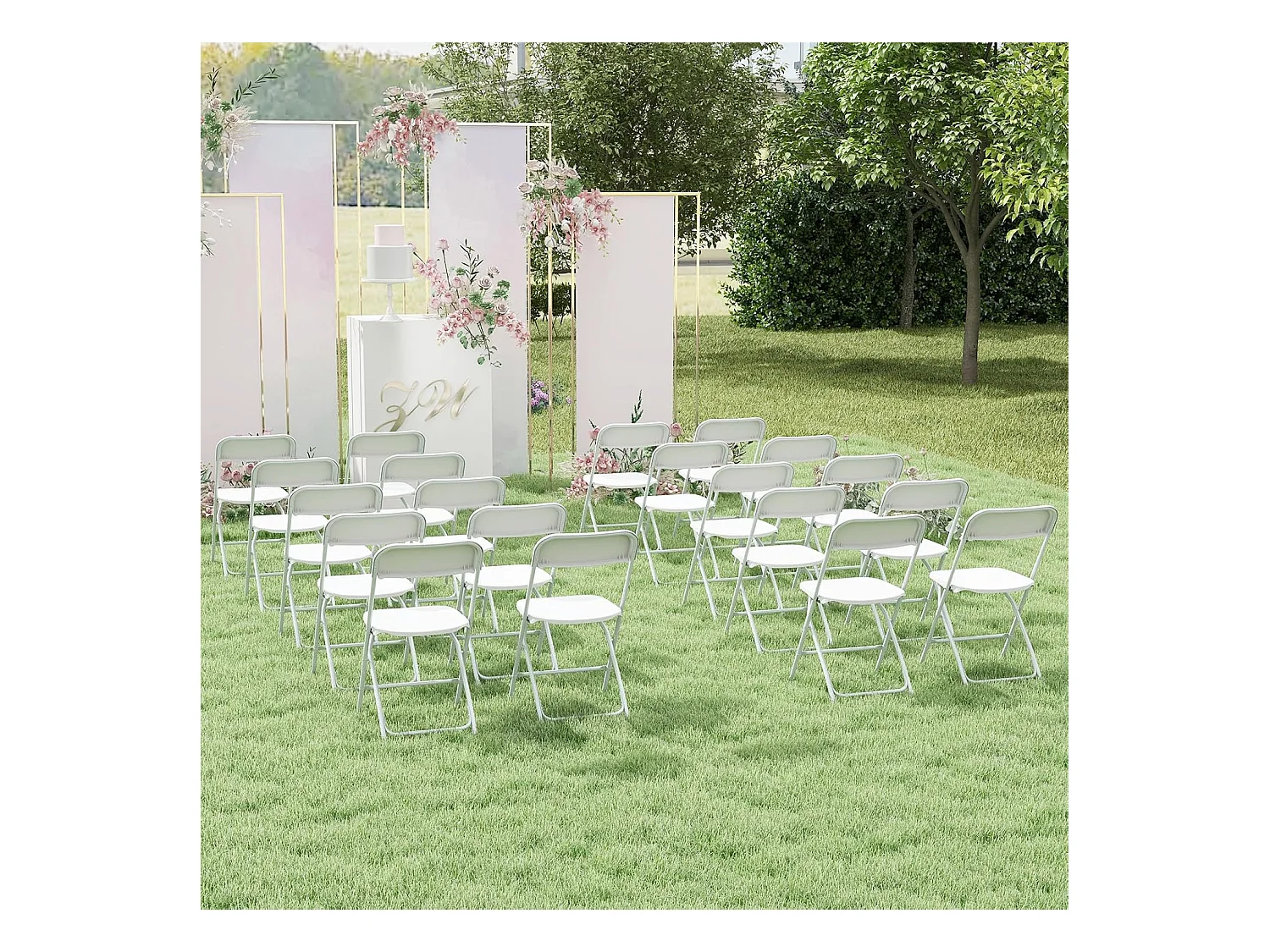 set van 4, gaststoelen, inklapbaar, 350 kg draagvermogen, draagbare tuinstoelen met metalen frame, voor thuis, kantoor, bruiloft, feest, wit ZB33134