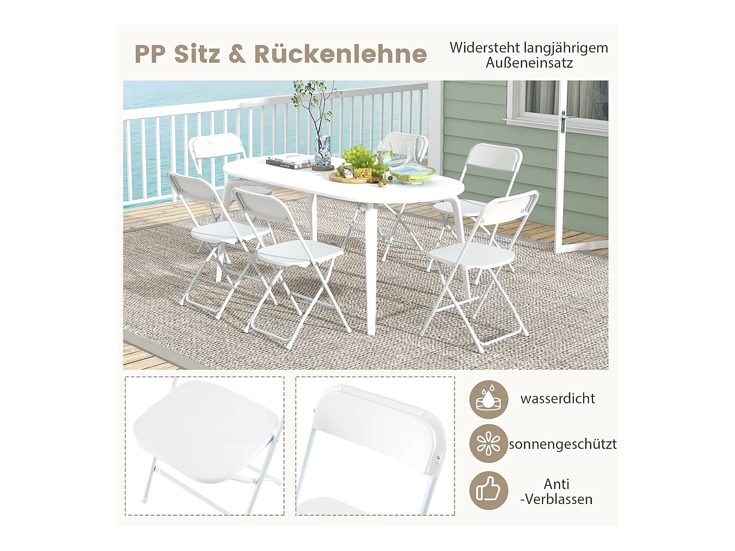 set van 4, gaststoelen, inklapbaar, 350 kg draagvermogen, draagbare tuinstoelen met metalen frame, voor thuis, kantoor, bruiloft, feest, wit ZB33134