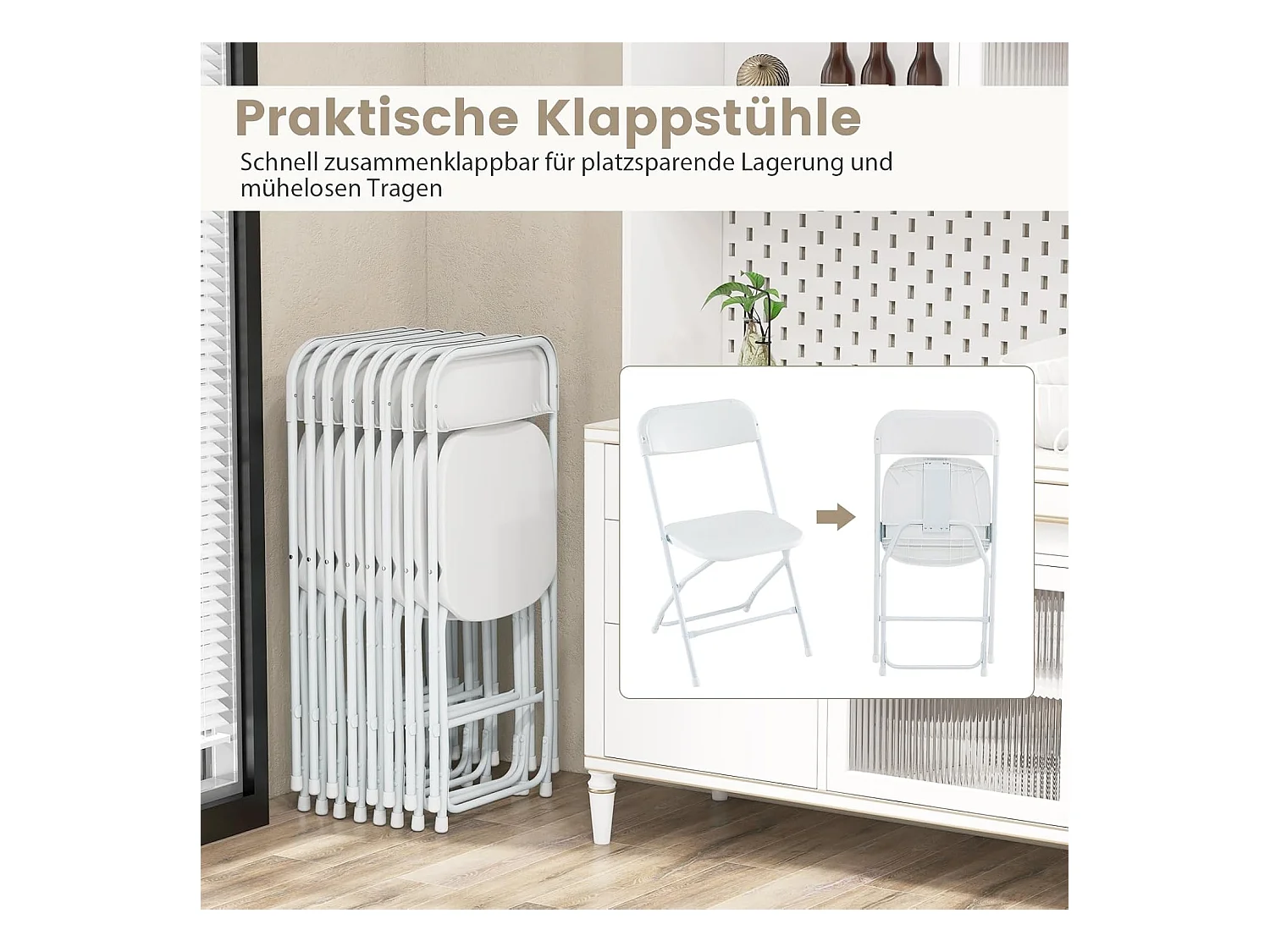 set van 4, gaststoelen, inklapbaar, 350 kg draagvermogen, draagbare tuinstoelen met metalen frame, voor thuis, kantoor, bruiloft, feest, wit ZB33134