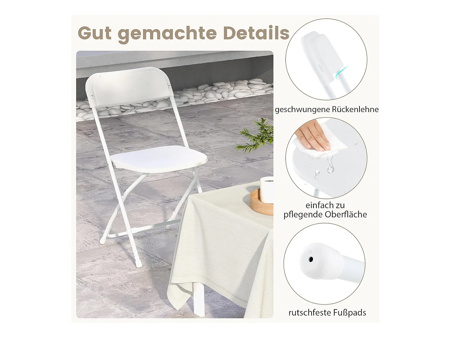 set van 4, gaststoelen, inklapbaar, 350 kg draagvermogen, draagbare tuinstoelen met metalen frame, voor thuis, kantoor, bruiloft, feest, wit ZB33134