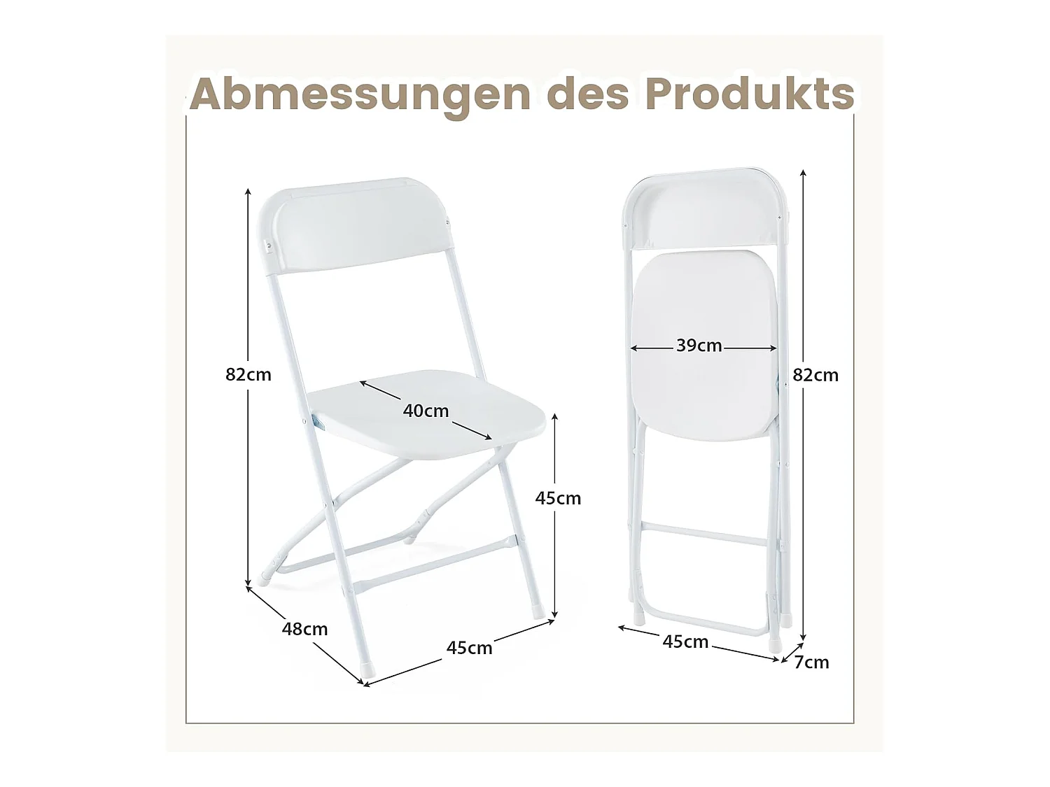 set van 4, gaststoelen, inklapbaar, 350 kg draagvermogen, draagbare tuinstoelen met metalen frame, voor thuis, kantoor, bruiloft, feest, wit ZB33134