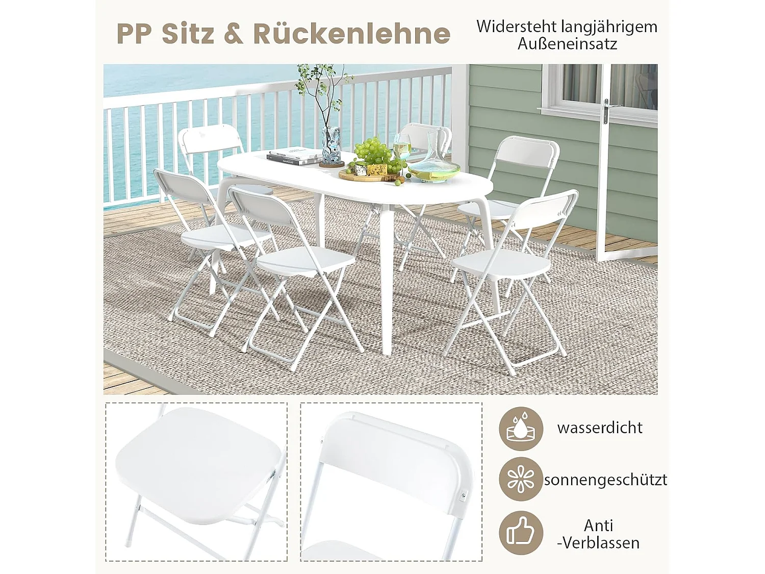 set van 4, gaststoelen, inklapbaar, 350 kg draagvermogen, draagbare tuinstoelen met metalen frame, voor thuis, kantoor, bruiloft, feest, wit ZB33134