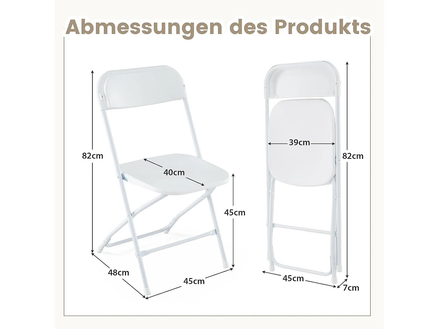 set van 4, gaststoelen, inklapbaar, 350 kg draagvermogen, draagbare tuinstoelen met metalen frame, voor thuis, kantoor, bruiloft, feest, wit ZB33134
