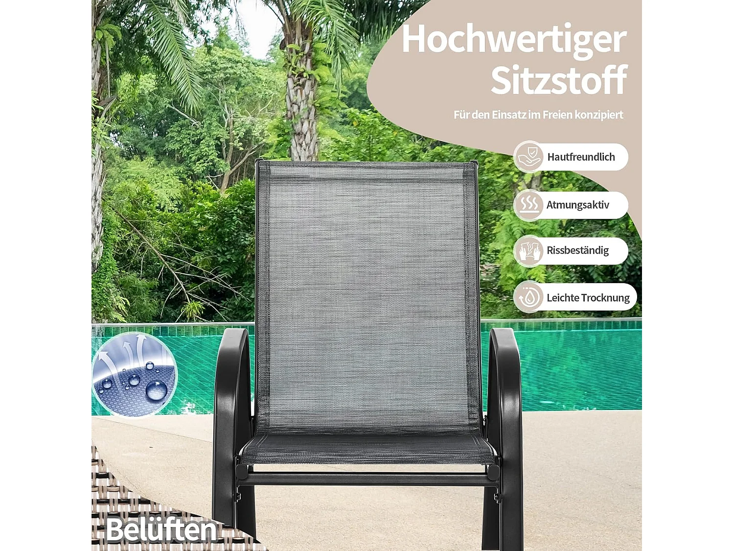 Set van 2 schommelstoelen met ademende stoffen zitting, tuinstoelen, schommelstoel, schommelstoel voor tuin, balkon, terras (grijs) ZB33202
