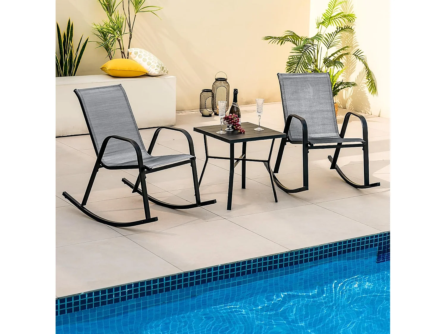 Set van 2 schommelstoelen met ademende stoffen zitting, tuinstoelen, schommelstoel, schommelstoel voor tuin, balkon, terras (grijs) ZB33202