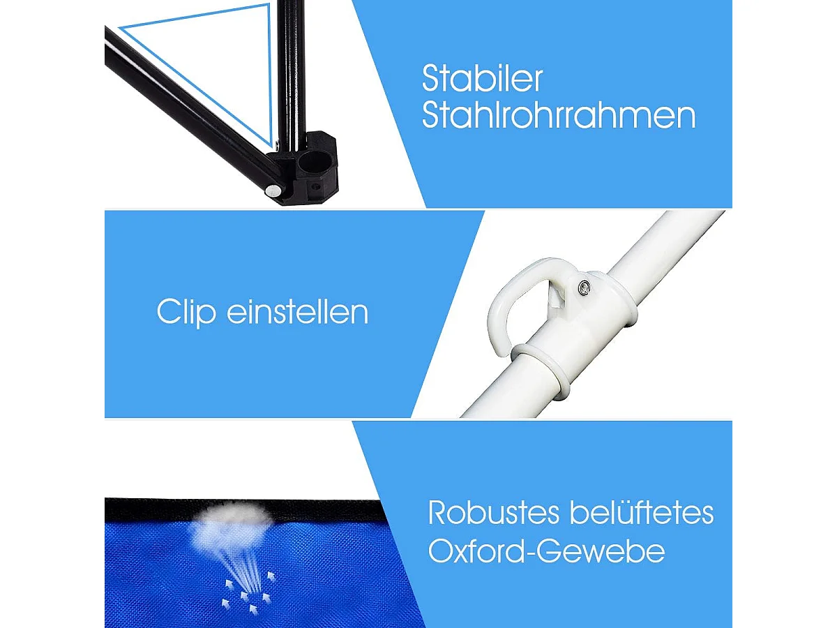 Campingstoel met parasol klapstoel voor koppels dubbele visstoel opvouwbaar met bekerhouder koeltas (diepblauw) 55 x 85 x 161 cmAB92843