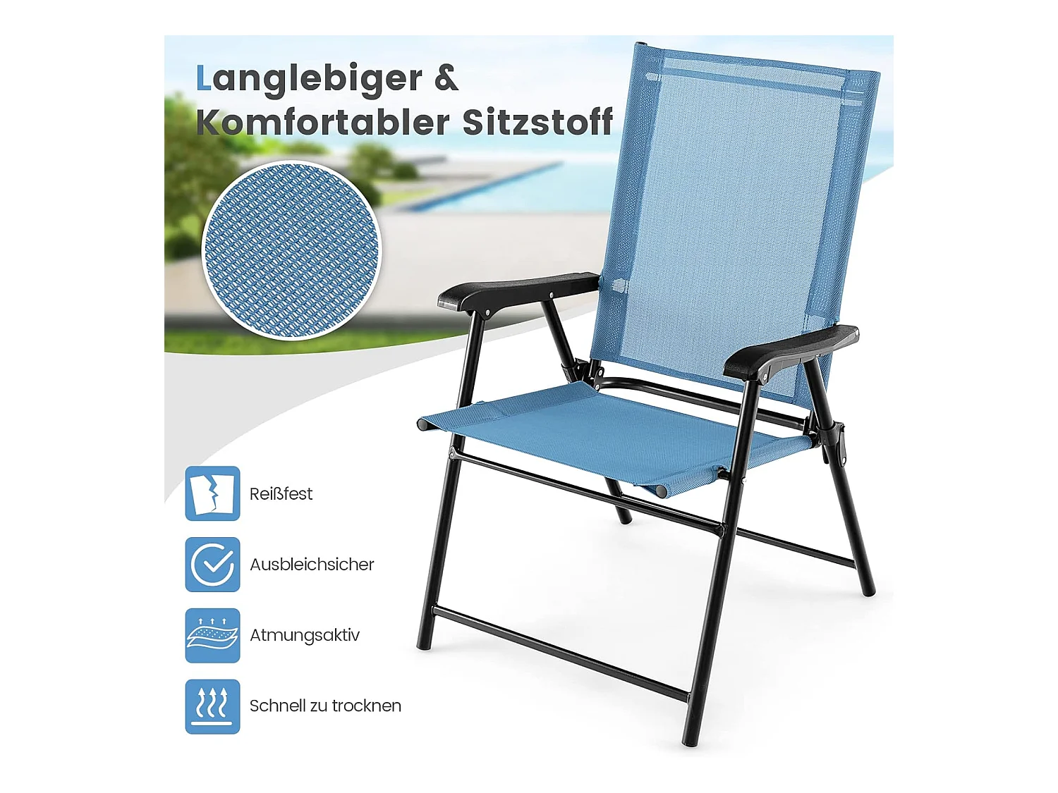 Set van 4 tuinstoelen, klapstoelen met armleuningen, balkonstoelen met weerbestendige stof, terrasstoelen voor tuin, achtertuin en balkon ZB33218
