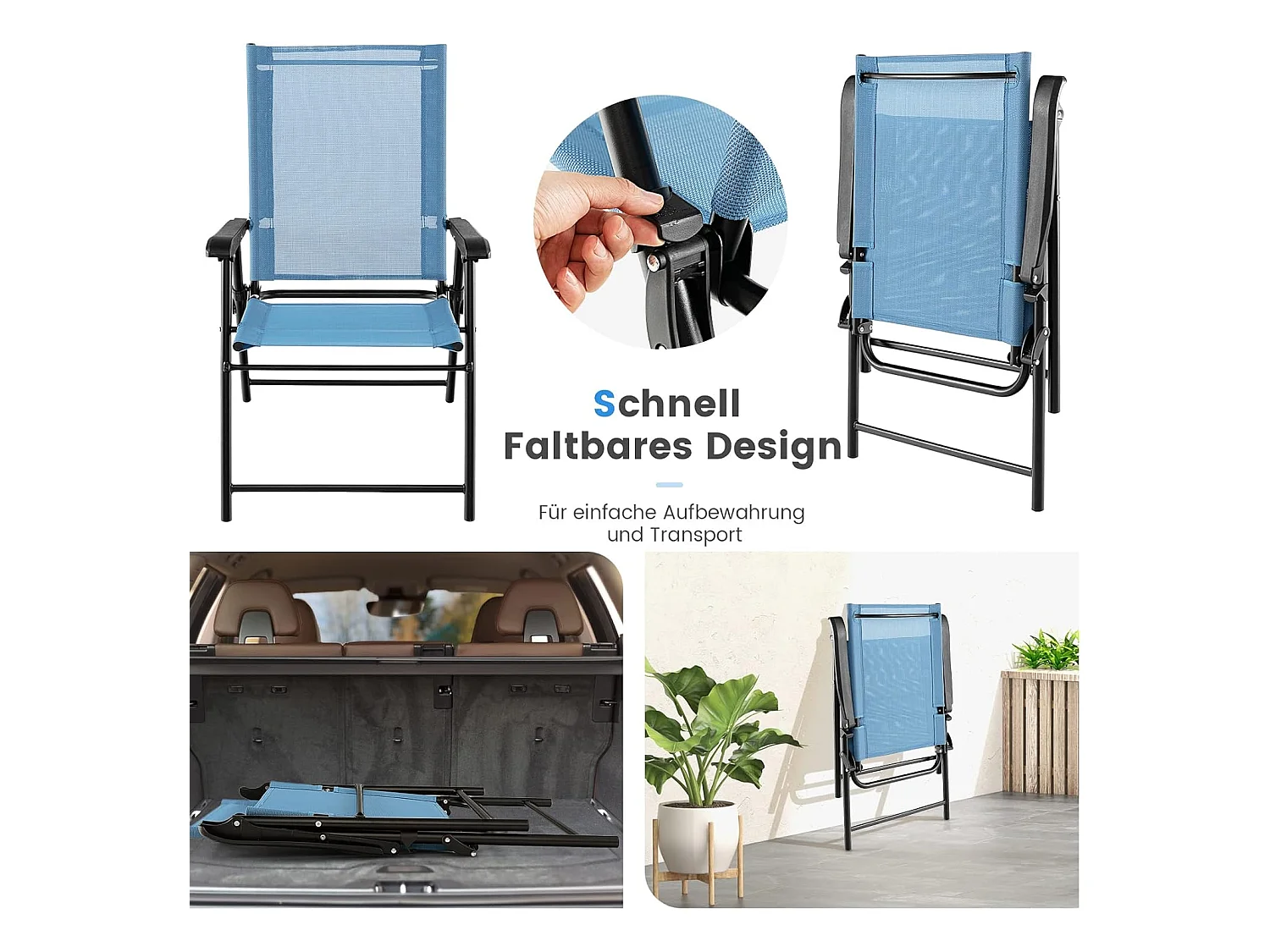 Set van 4 tuinstoelen, klapstoelen met armleuningen, balkonstoelen met weerbestendige stof, terrasstoelen voor tuin, achtertuin en balkon ZB33218