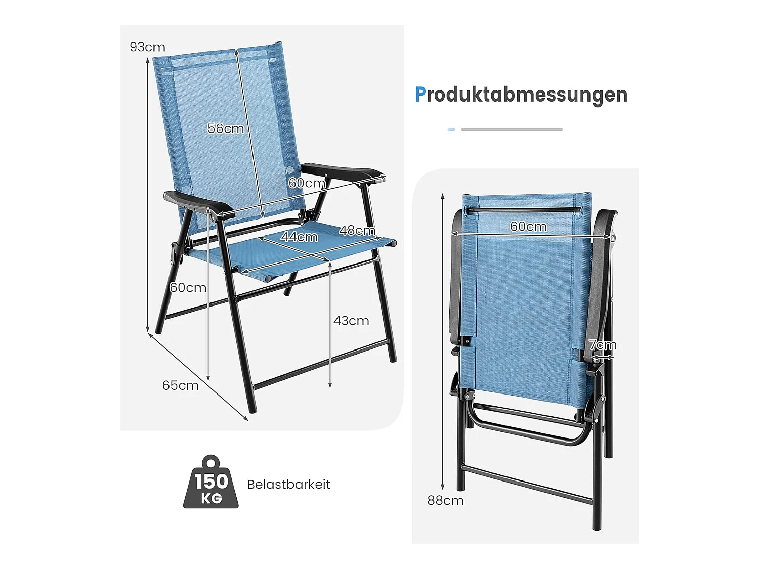 Set van 4 tuinstoelen, klapstoelen met armleuningen, balkonstoelen met weerbestendige stof, terrasstoelen voor tuin, achtertuin en balkon ZB33218